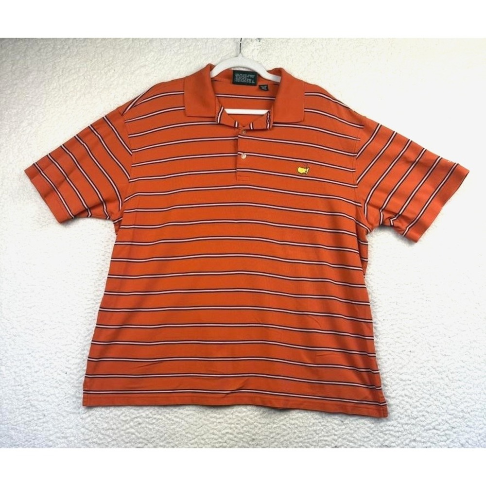 Masters Collection Polo Shirt Mens XL Orange‎ Striped Pima Cotton Golf Logo